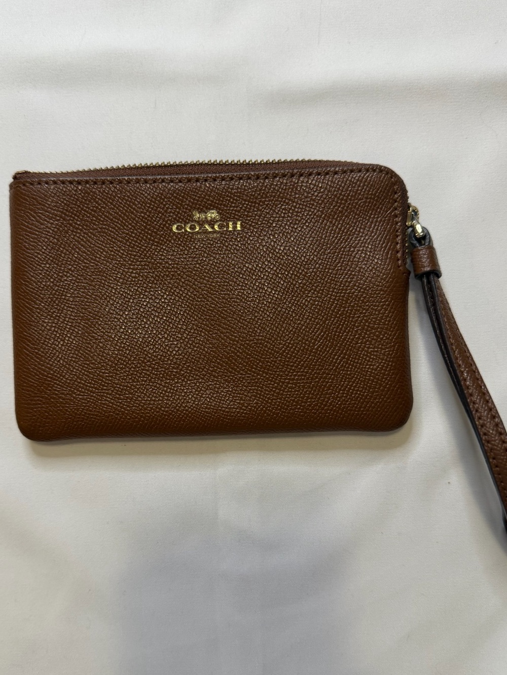 Coach Brown Leather Zip Wristlet Wallet with Gold Logo